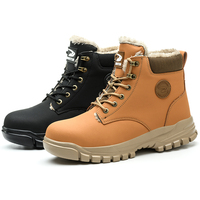 Bottes de travail pour hommes anti-perforation et anti-choc, doublées coton, bottes de sécurité à embout d'acier pour l'automne/hiver, chaussures durables anti-impact et anti-coupure à tige haute