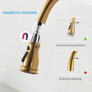 FLG:NG1176 Nickel Gold Robinet <span class=keywords><strong>mitigeur</strong></span> d'évier <span class=keywords><strong>de</strong></span> cuisine extractible avec tête <span class=keywords><strong>de</strong></span> brosse d'usure - Product Image 4