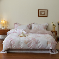 Ensemble de literie en coton brossé 100%, imprimé floral vintage, 4 pièces, housse de couette douce, épaisse et chaude pour l'automne et l'hiver, utilisation domestique