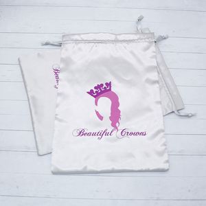 Luxury Custom logo Large Silver Satin Wig Bag <b>Drawstring</b> Satin Hair Packing <b>Pouch</b> - Product Image 2