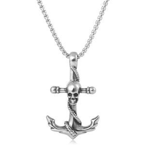 Yunnique – collier avec pendentif crâne et ancre, en acier inoxydable, couleur or, chaîne de style Hip Hop Punk, 60cm - Product Image 4