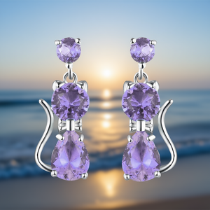 Boucles d'oreilles pendantes en cristal bleu marine E3825, argent 925, sertissage griffe, bijoux mignons pour femmes, à porter au quotidien - Product Image 2