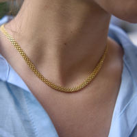 Kalung Rantai Tiga Baris Minimalis Bunga Trendy BinShuo Tahan Air Berlapis Emas 18K dari Baja Tahan Karat untuk Wanita