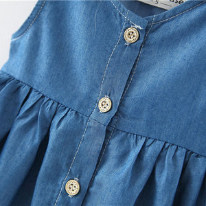 Vestito Estivo di Alta Qualità per Bambine, Abito Principessa Senza Maniche in Denim Stile Americano con Tessuto Stampato per Neonate - Product Image 3