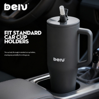 Mug de voiture promotionnel personnalisé avec logo gravé au laser, 40 oz, avec paille rabattable anti-fuite et poignée