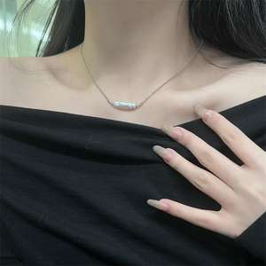 Collier en perles de forme baroque Zhizhen Tamsui, chaîne de clavicule, bouton, petite barre argentée ou en or 14 carats, barre carrée, choix libre - Product Image 2
