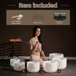 SUCCESS Cuenco de Cristal Esmerilado con Símbolos Alquímicos, Juego de <span class=keywords><strong>Cuencos</strong></span> de Cristal de Cuarzo para Meditación - Product Image 3