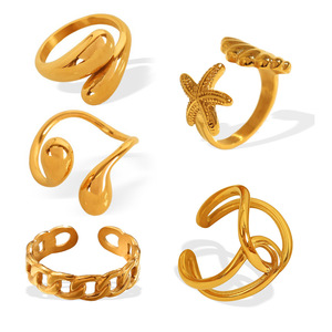 Anillo Abierto de Acero Inoxidable Chapado en Oro de 18K, Forma de Lágrima, Anillo de Moda para Mujer, Regalo para Boda o Fiesta - Product Image 2
