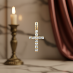 Gold Plated <b>Cross</b> <b>Pendant</b> With Round Brilliant Cut Natural Diamonds For Religious Ceremonies Unisex Fine Jewelry XL1035 - Product Image 2