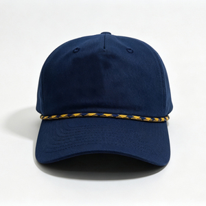 Custom <b>Navy</b> Cotton 5 Panel Rope Baseball Cap Unstructured Dad <b>Hat</b> with Decorative Front Rope Snapback Adjustable Sport <b>Hat</b> for - Product Image 1