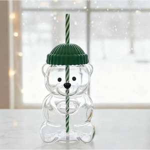 Nouvelle Tasse en Verre Ours Créative et Mignonne - Adorable Gobelet de Dessin Animé pour Enfants, Portable avec Paille, Idéal pour le Thé au Lait - Product Image 2