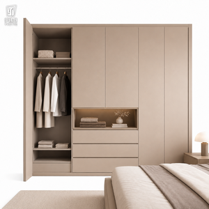 Armoire dressing moderne en bois sur mesure, armoire <span class=keywords><strong>de</strong></span> rangement pour chambre à coucher, conception personnalisée gratuite pour maison, villa, appartement - Product Image 6