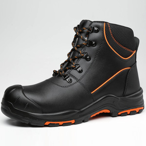 Stivali di Sicurezza Neri da Uomo con Punta in Acciaio Antiurto Antiperforazione Antiscivolo Scarpe da Lavoro con Dettagli Arancioni - Product Image 1