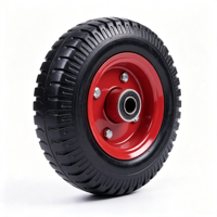 Roda Karet Padat Anti Bocor 8x2.5 dengan Tapak Knobby, Velg Baja Berlapis Bubuk Merah untuk Gerobak Dorong, Troli Kebun, dan Kereta Utilitas