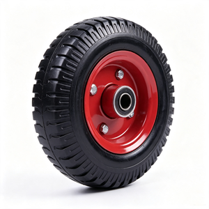 8x2.5 <b>Flat</b> Free Solid Rubber Wheel Knobby Tread Red Powder Coated Steel Rim Wheel for Hand Truck Garden <b>Trolley</b> Utility Cart - Product Image 1
