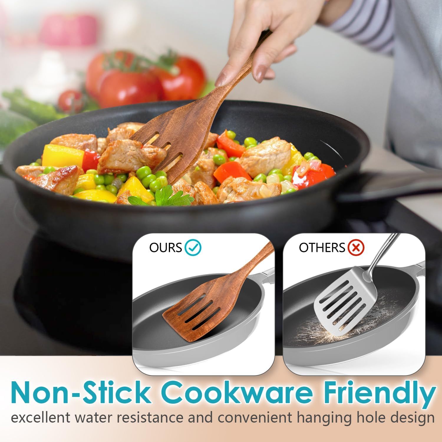 11Pcs Nonstick Kitchen Accessories Acacia Wooden Cooking Tools Spoons Spatulas Kitchen Utensils Set · image 5
