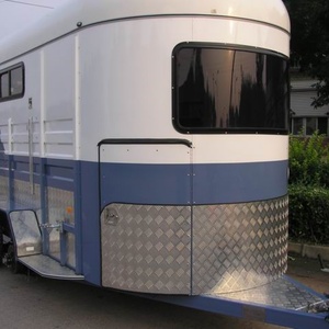 Remorque de luxe pour 2 chevaux à chargement oblique, remorque alimentaire tractable avec auvent rétractable, construction en acier allié, multifonctionnelle à 4 roues - Product Image 5