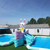 Château gonflable en PVC de lapin mignon avec zone d'entraînement d'obstacles toboggan aquatique de maison de rebond de mur d'escalade d'intérieur pour des occasions scolaires