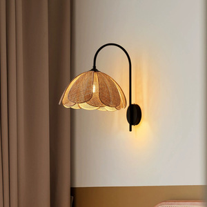 Japanese Style <b>Wall</b> Lamp Led E27 Rattan Shade Bedroom <b>Bedside</b> <b>Lighting</b> - Product Image 1