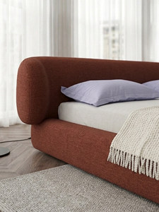 Park Series Hugging <strong>Bed</strong> Red Double <strong>Bed</strong> Cotton-Linen Upholstered Bees Wood <strong>Frame</strong> 5D Silent <strong>Flooring</strong> - Product Image 5