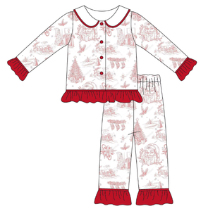 Ensemble de pyjama pour filles, sans manches, écologique, en spandex/polyester, imprimé rouge et blanc, haut et pantalon, vêtements de Noël confortables - Product Image 6