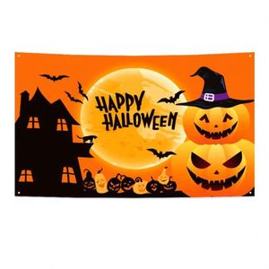 Banderas Voladoras de Halloween con Diseño de Calabaza, Económicas, para Fiestas de Cumpleaños, de Poliéster Resistente, Tamaño Personalizado, de Aluminio - Product Image 1