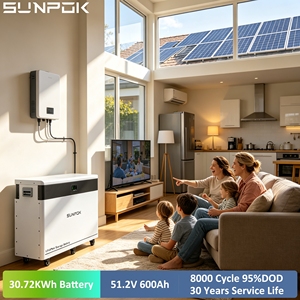 Batería de Litio Sunpok 51.2V 600Ah 30KWh Lifepo4 para Almacenamiento de Energía Solar Fotovoltaica para el Hogar, con Ruedas y Pantalla Táctil Móvil - Product Image 1