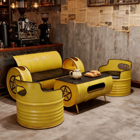 Ensemble de meubles en fer de style industriel moderne pour restaurant, bureau, salle de sport et bar à domicile - Combinaison canapé, table basse et chaises