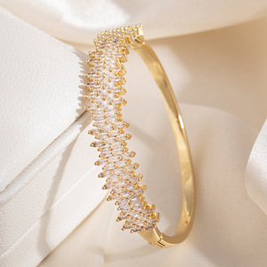 Middle Eastern Style Minimalist <b>Copper</b> <b>Bangle</b> With Zircon Gold And Silver Women's Party Jewelry - Product Image 3