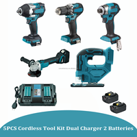 Kit combiné 5 pièces sans balais 18V : Clé à chocs, Perceuse-visseuse, Visseuse à chocs, Scie sauteuse, 2 batteries, Chargeur rapide double port, Ensemble d'outils électriques