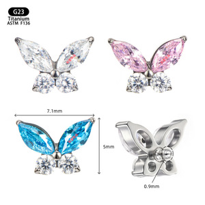 Yunnique – boucles d'oreilles papillon en alliage de titane, incrustation de Zircon de 7.1mm, pour piercing à l'oreille, bijoux, cadeau - Product Image 1
