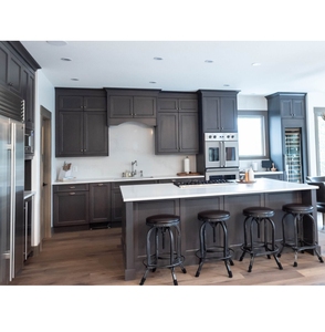 Meubles de cuisine sur mesure OEM CANA, style shaker traditionnel, armoires en bois peint foncé de luxe avec grand îlot central pour projet d'appartement - Product Image 1