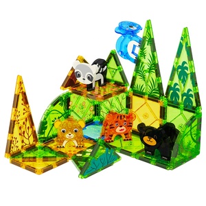 Set di <span class=keywords><strong>Piastrelle</strong></span> Magnetiche da Costruzione con Figure di Animali Selvatici della Giungla, Giocattoli Educativi STEM per Bambini dai 3 Anni in Su - Product Image 1
