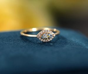 Xinfly 18k Pure <b>Gold</b> Natural Diamond 0.20ct Aquamarine <b>Ring</b> in Yellow <b>Gold</b> - Product Image 2
