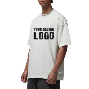 T-shirt pour homme en coton lourd de haute qualité, ourlet brut, vintage, lavé, surdimensionné, tendance, à l'envers, lourd, ample - Product Image 2