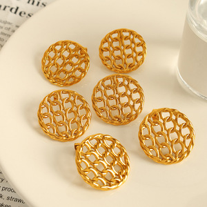 French Style Round Mesh <b>Stud</b> Earrings Gold Plated <b>Titanium</b> Steel Fashion Jewelry EH765 - Product Image 1