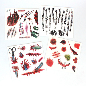 Autocollants de tatouage de cicatrices de sang réalistes pour Halloween, plaies simulées jetables pour fêtes, film PET, taille unique - Product Image 3