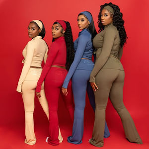 Setelan Olahraga Wanita Berkualitas Tinggi 2 Potong Jaket Resleting Penuh Kustom Dengan Celana Melebar Setelan Yoga Wanita Pakaian Santai Wanita - Product Image 1