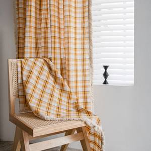 Cortinas a cuadros <span class=keywords><strong>de</strong></span> lino y algodón <span class=keywords><strong>de</strong></span> estilo americano, cortinas <span class=keywords><strong>de</strong></span> dormitorio <span class=keywords><strong>con</strong></span> borla, cenefa <span class=keywords><strong>de</strong></span> cocina semisombreada, cortinas para sala <span class=keywords><strong>de</strong></span> estar - Product Image 5