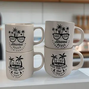 미국 열대 핫 세일 코코넛 나무 해변 세라믹 머그 도자기 커피 차 우유 컵 로고 선물 상자와 현대 머그 사용자 정의