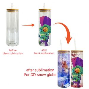 Vaso de vidrio de doble pared de 20 oz con tapa y pajita para sublimación y pedrería, diseño de globo de nieve, envío gratis desde almacén de EE. UU. - Product Image 2