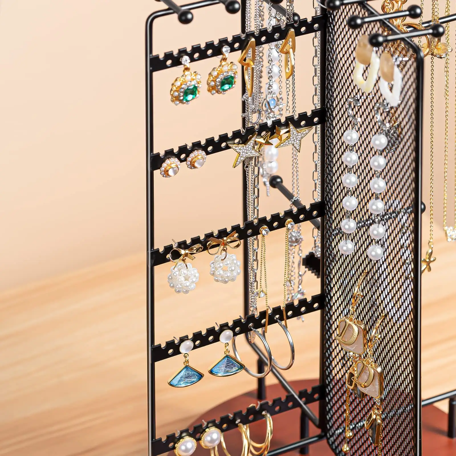 Rotating Jewelry Tree Tower Storage Rack Bracelet Holder Organizer Stand Earring Holder Organizer with 28 Necklace Hooks