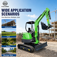 Vente d'usine FULCORE Mini-excavatrice à commande pilotée avancée par joysticks, sans cabine ou avec cabine ouverte, chenilles en caoutchouc