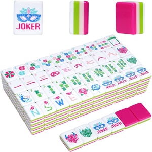 Versión estadounidense: Juego de Mahjong americano moderno de acrílico rojo rosa, con fichas de ajedrez y cartas, para 4 jugadores, ideal para el hogar, con bolsa de almacenamiento y para jugar a mano. - Product Image 1