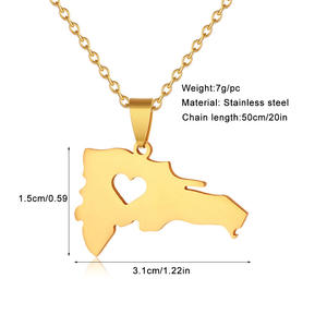 Bendera peta nasional Dominika liontin kalung perhiasan mode baja tahan karat Anti noda grosir untuk pria wanita grosir - Product Image 4