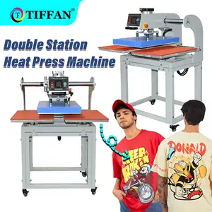 TIFFAN Pneumática de estação dupla automática de pressão elétrica tubo de calor placa de camiseta máquina de transferência de calor 24*16in