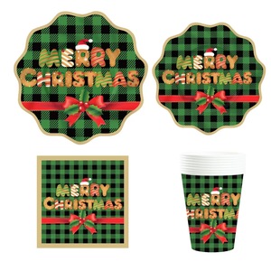 DAMAI Christmas Party Tableware Set Serves 24 Party Supplies Disposable Plates Cups Forks Spoons Knife Napkins - Product Image 5