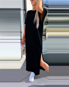 Offre Spéciale 2025 <span class=keywords><strong>robe</strong></span> Maxi unie longs t-shirts décontracté Logo personnalisé vêtements de détente été Sexy fendu blanc t-<span class=keywords><strong>shirt</strong></span> robes femmes - Product Image 6