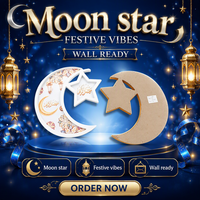 Décoration murale artisanale en bois DAMAI, plateau lune et étoile, taille moyenne, pour la fête du Ramadan, décoration intérieure