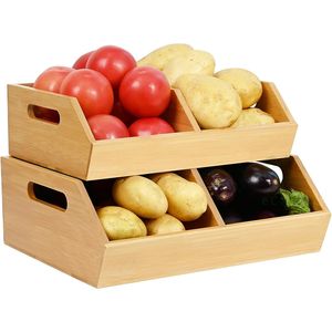 Cubo de almacenamiento apilable de bambú Estante de almacenamiento de cocina Respetuoso con el medio ambiente Ahorro de espacio Divisor extraíble - Product Image 5